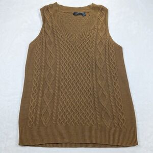RDI Cable Knit Sweater Vest Women S Brown V-Neck Pullover Fisherman Preppy